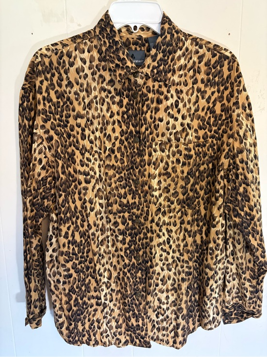 lizwear Tops - Vtg 90s Lizwear Leopard Print Shirt Womens L Long Sleeve Mob Wife Blouse Retro